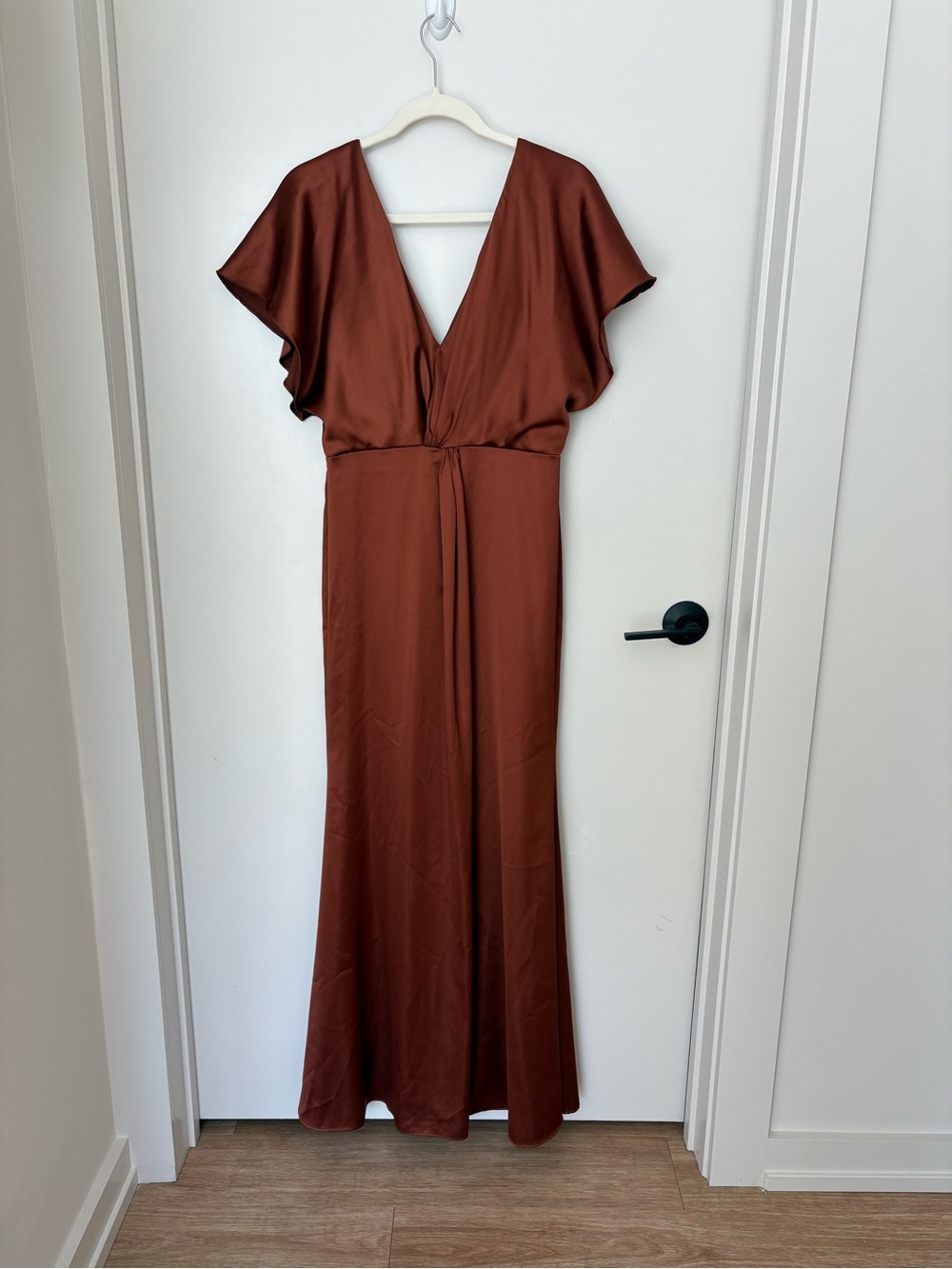 Revelry Brown Gwen Satin VNeck Bridesmaid Maxi Dress Formal Chic Evening Gown 10 - Picture 13 of 13